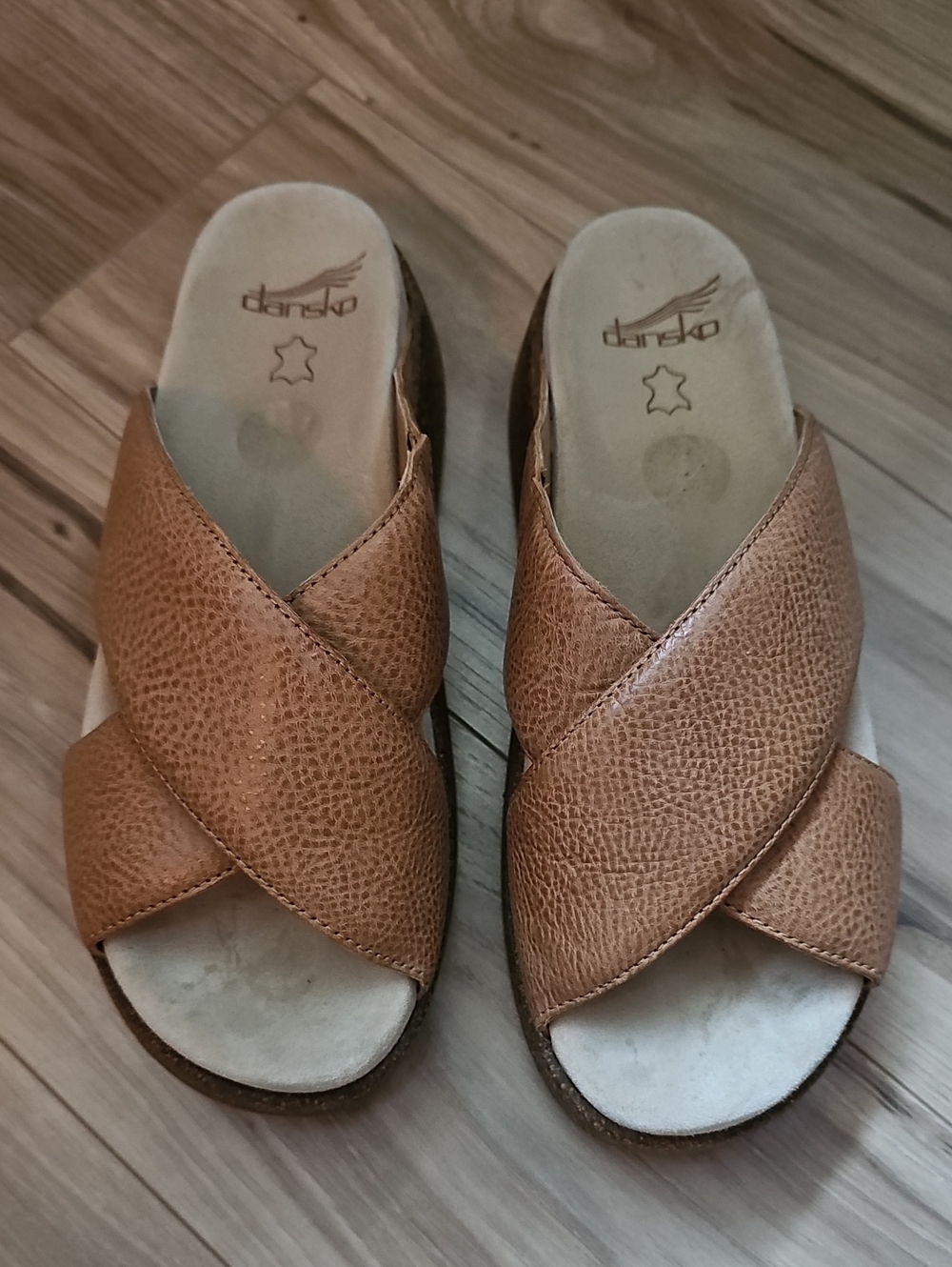 Dansko Women’s Brown Leather Crisscross Cork Wedge Sandals